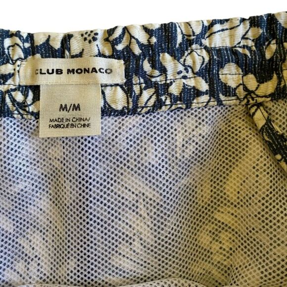 Club Monaco Swim Trunks Men's Size M Floral Print Blue White Beige Elastic Waist - Picture 14 of 15